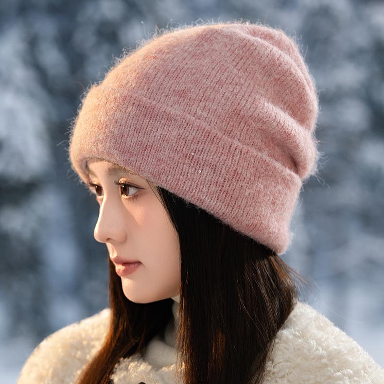 Outdoor Casual Windproof Ear Hat Women's Autumn and Winter Sequined Warm Wool Hat
