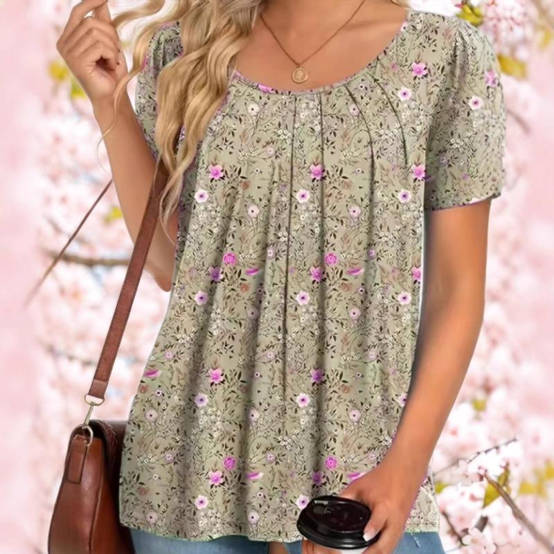

Весенне-летняя мода, цветочный принт, для работы, удобная, повседневная, женская, элегантный стиль, футболка XXL темные хаки