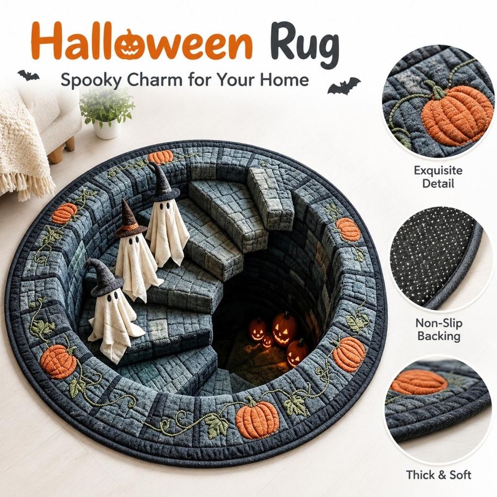 3D Effect Halloween Round Velvet Area for Indoor Decor