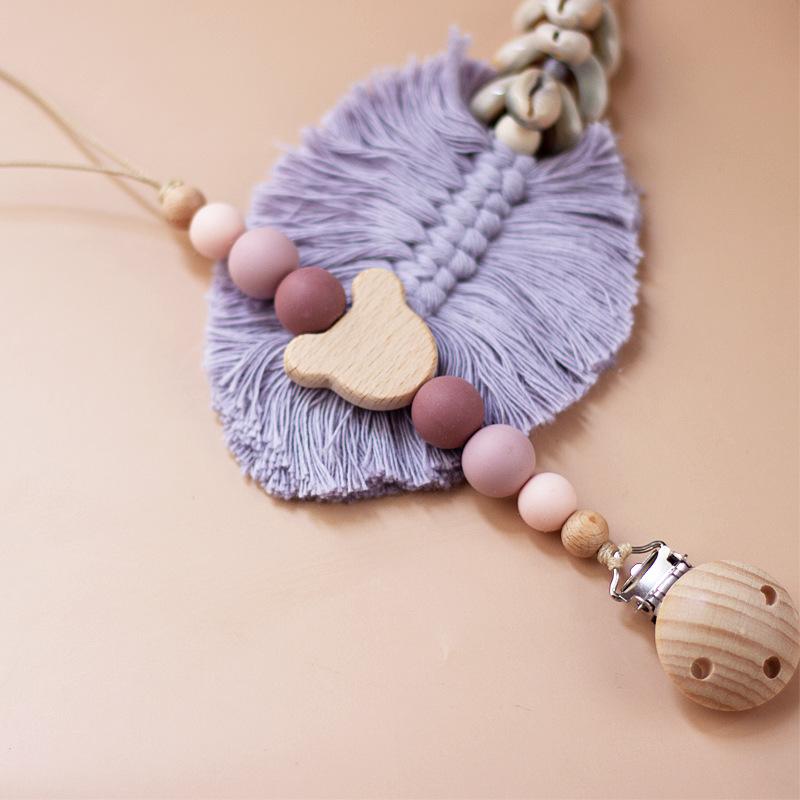 Non-Toxic Baby Wooden Pacifier Chain Silicone Bead Dummy Nipple Holder Guard Teether Pendant Newborn Gift Clip Chain Babies Accessories