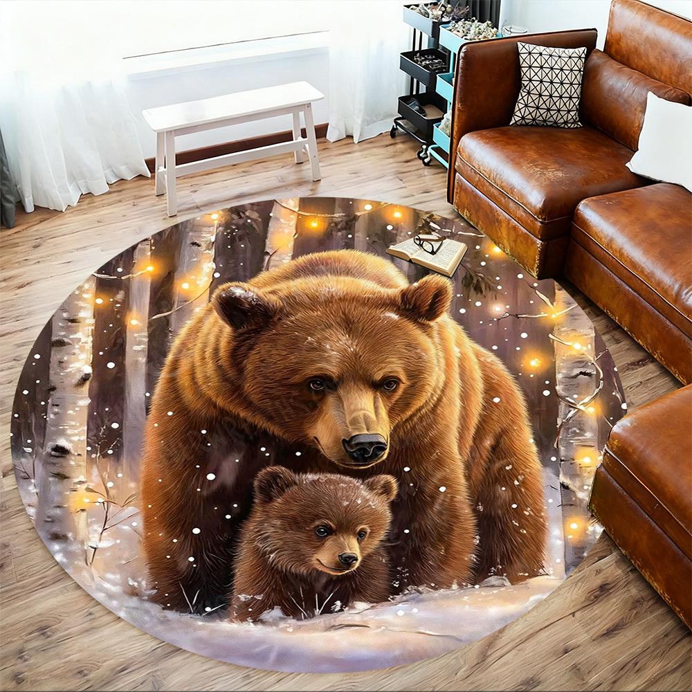 1PC Bear Cub Winter Office Round Area Rug, Under Office Chairs Bedroom Living Room Home Decor,Carpet for Office, -1110193