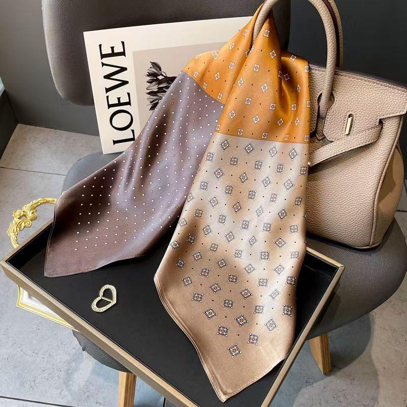 Elegant Square Silk Scarf Flower Pattern Handbag Wraps Head Handkerchief 70*70Cm Double Sides Neckerchief Women