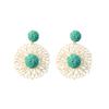 Bohemian Holiday Style Hand-woven Raffia Earrings, European and American Design Sense Contrasting Color Hollow Flower Earrings