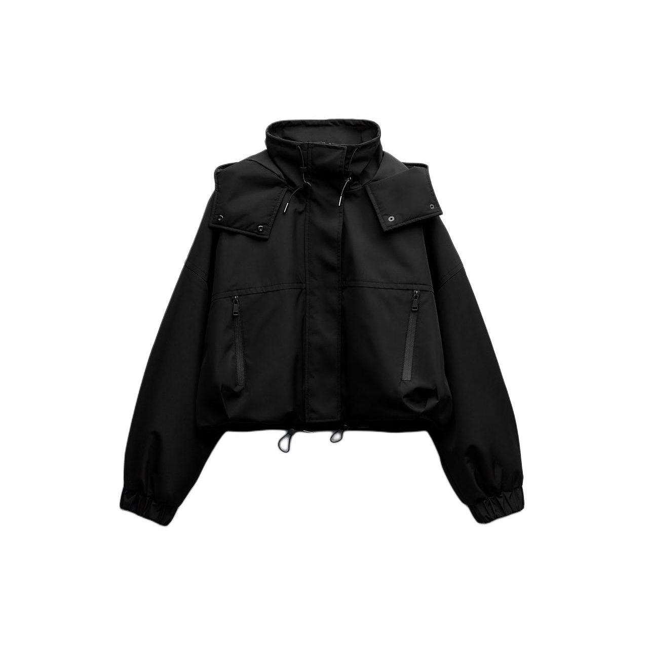 

Zara Solid Color Hooded Long Sleeve Jacket Women jackets Black 6318024-800 XL