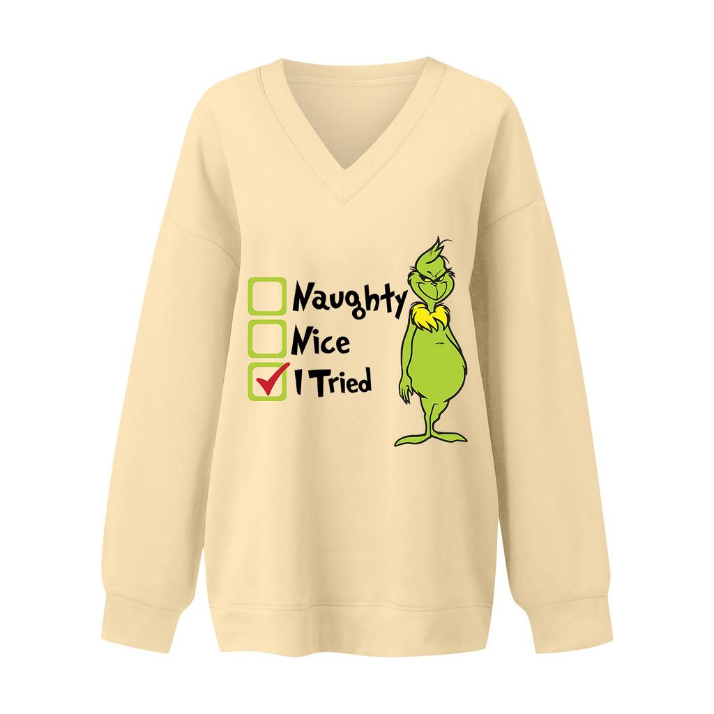 Damen Locker Und Bequemes Buchstaben V-Ausschnitt Sportbekleidung Langarm Sweatshirt Tägliche Passende Kleidung