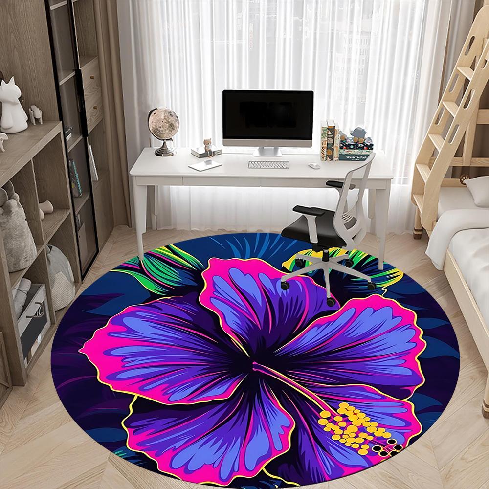 1pc Floral Vibrant Office Round Area Rug,  Mat Suitable ForOffice, Under Office Chairs Bedroom Living Room Home Decor, Room Deco