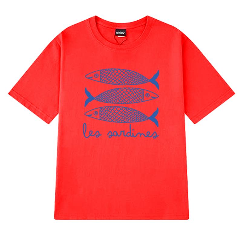 Summer High Quality Trend Sardine Printed T Shirts 2025 Men Women Harajuku Fashion Short Sleeve Tshirt Unisex 100 Cotton Tops