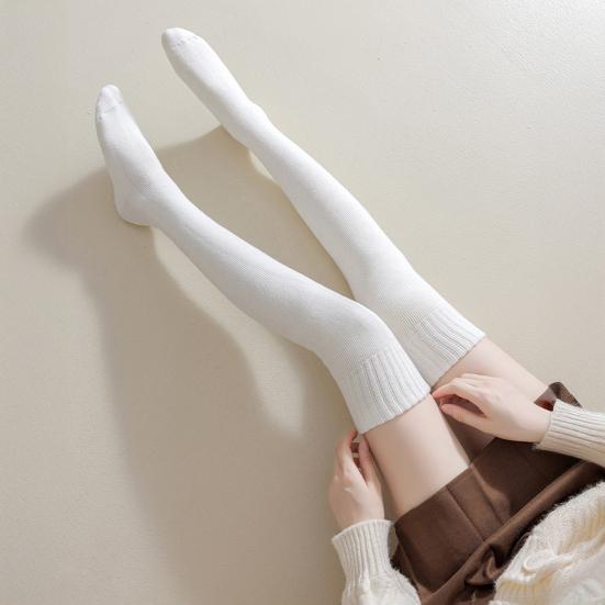1 Pair Women Winter Warm Long Socks Solid Color Thickened Soft Thermal Stockings Fluffy Female Over Knee Socks