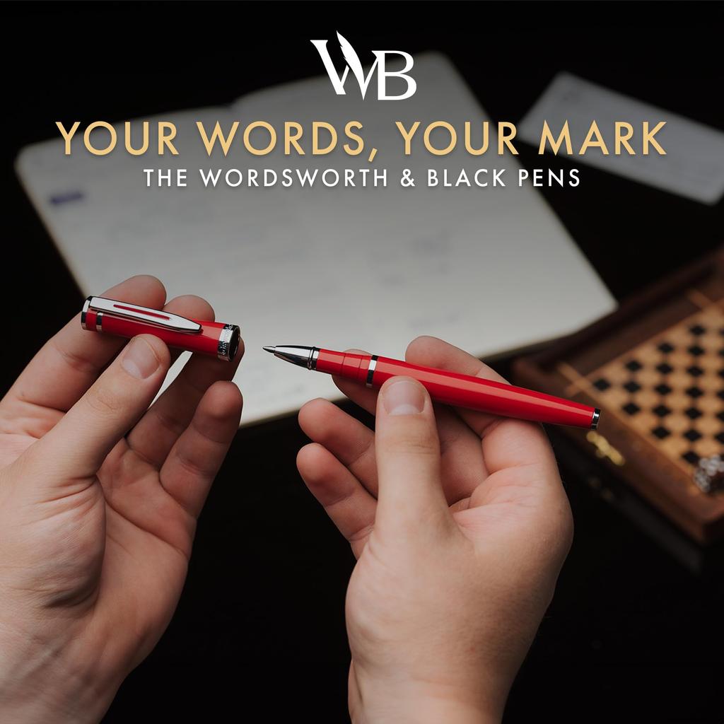 Wordsworth Black Rollerball Pen Luxury Pen Chrome Red Refillable Refillable Gift for Men and Professional Nice and Fancy Pen for Work & - - Finish,