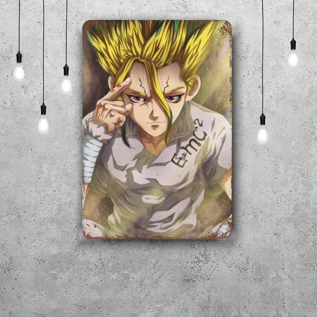dr stone manga eng anime Decor Poster Vintage Tin Sign Metal Sign Decorative Plaque for Pub Bar Man Cave Club Wall Decoration