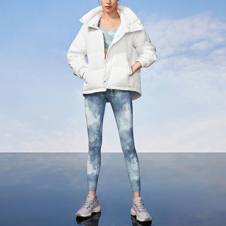 Li Ning Fitness Series Solid Color Casual Loose Stand Collar Warm Down Jacket Women Outerwear White AYMS268-1