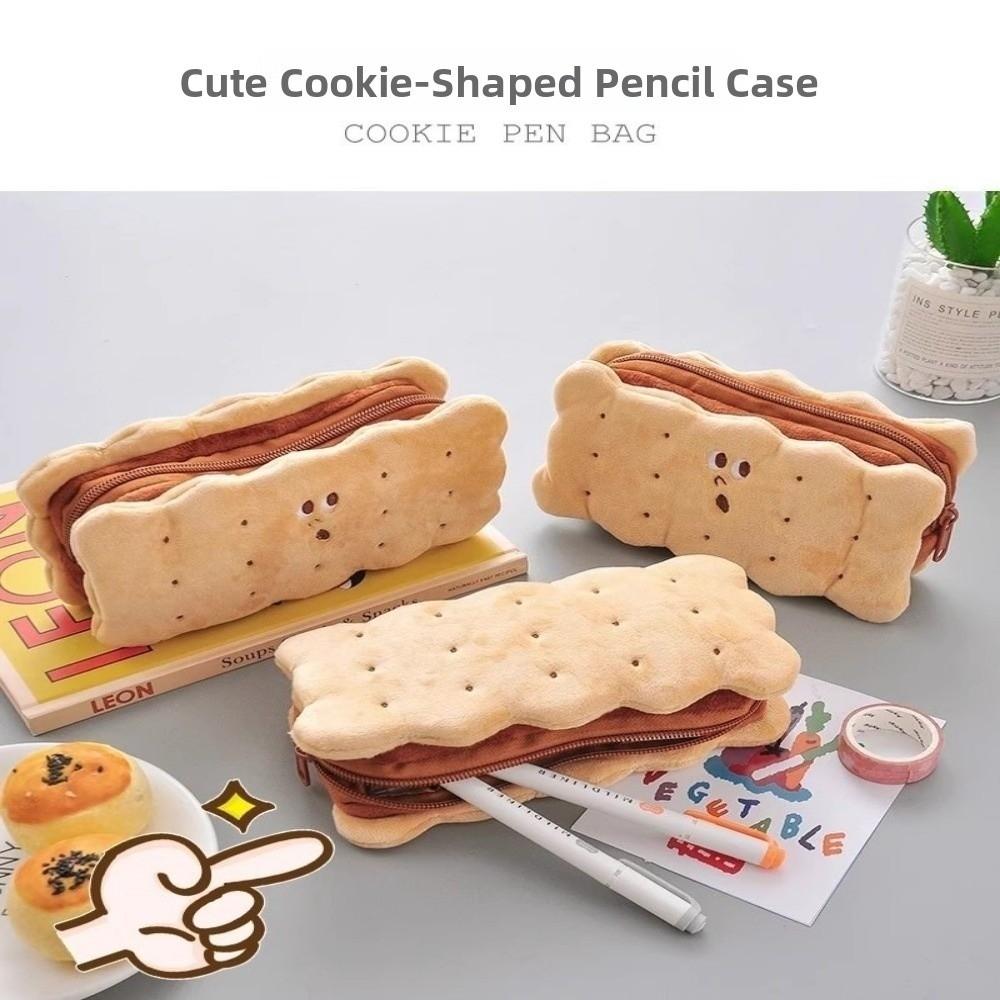 Cookie Shape Pencil Box Cartoon Design Makeup Storage Bag Stationery Holder Cosmetic Pouch Unisex