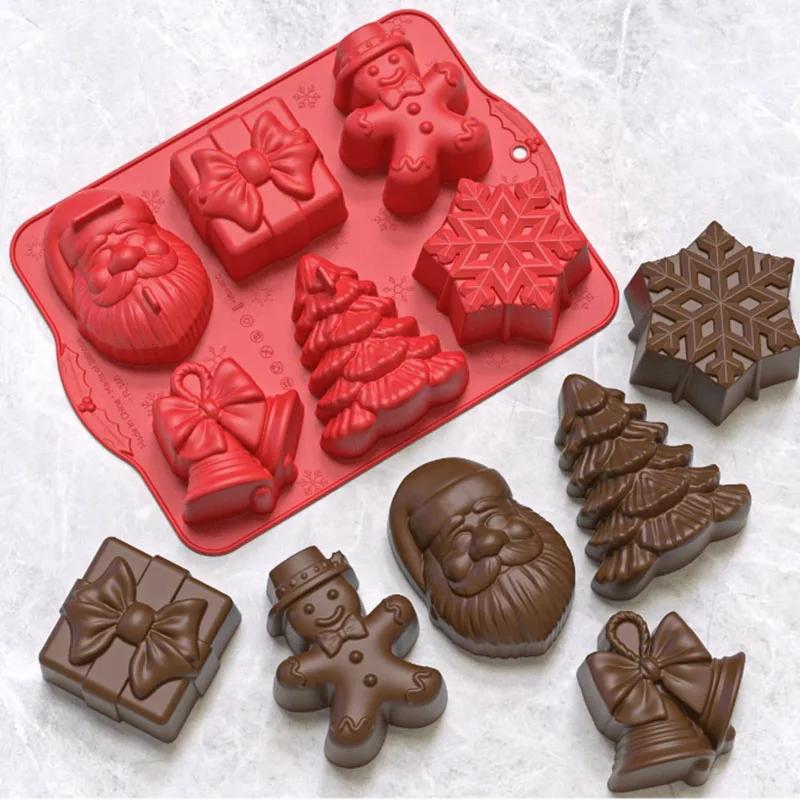 Christmas Silicone Baking Molds for Candy Chocolate Fondant Non-Stick Holiday Cake Decorating Tools Santa Snowman Tree Mold Set
