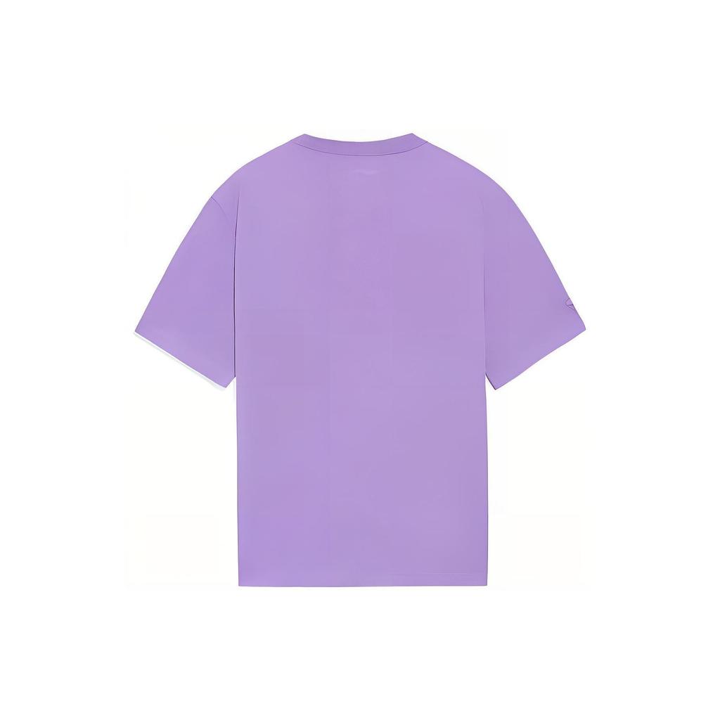 Li Ning Sports Lifestyle Series Letter Print Round Neck T-Shirt Unisex Tops Purple AHSS881-2