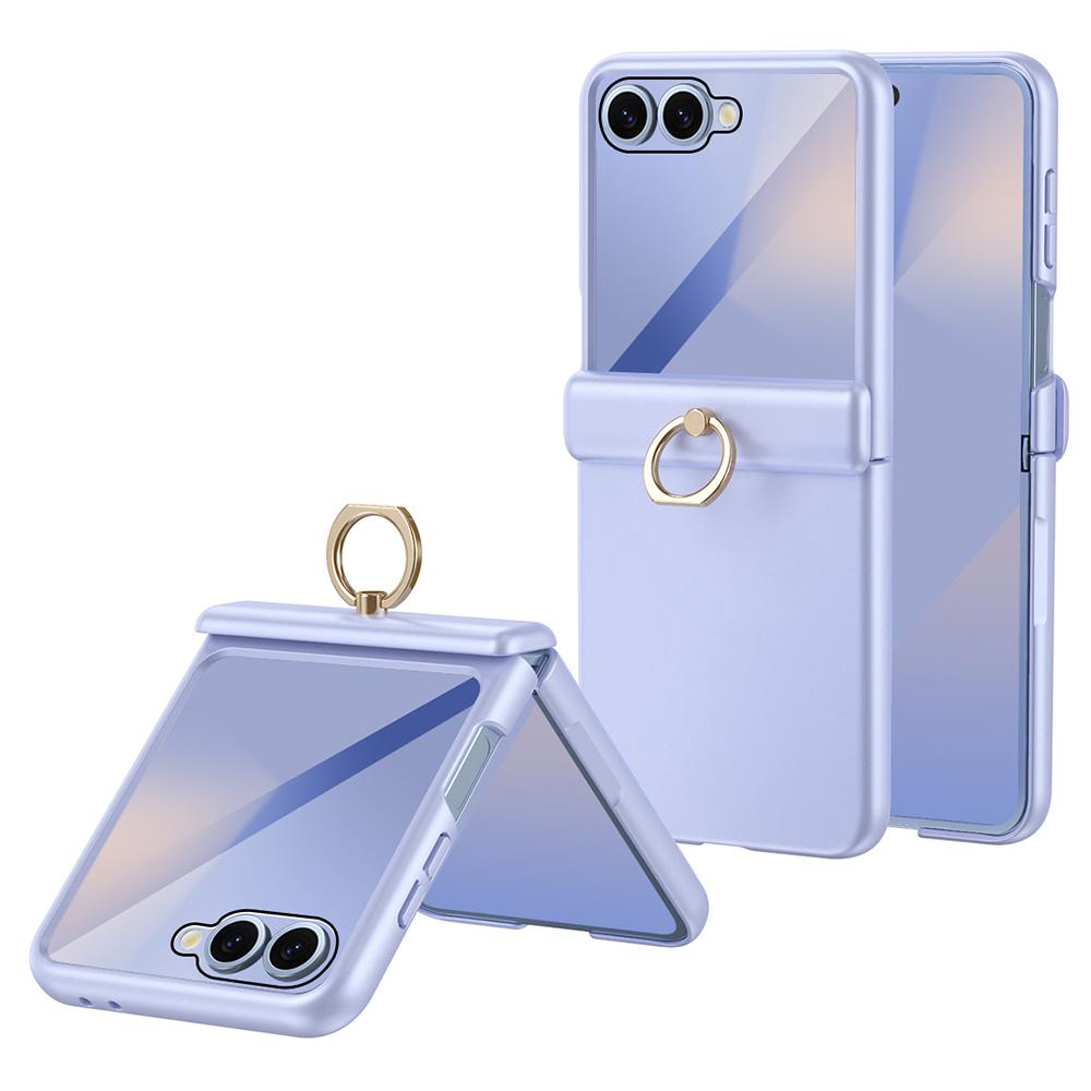 For Samsung Galaxy Z Flip7 5G Case with Tempered Glass Film Ring Holder Kickstand PC Phone Cover