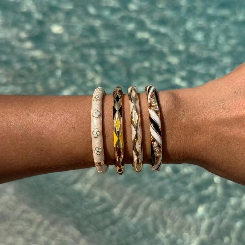 Gold Plated Enamel Wide Bangle Drip Oil Finish Wrist Jewelry Bangle Bracelet Party Daily Wear