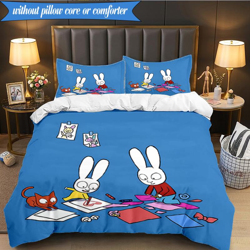 3PCS Simon the Rabbit Adventures Bedding Set 2D Printing (Includes 1 Duvet Cover + 2 Pillowcases Coreless), Bedroom decor,Fan Gift