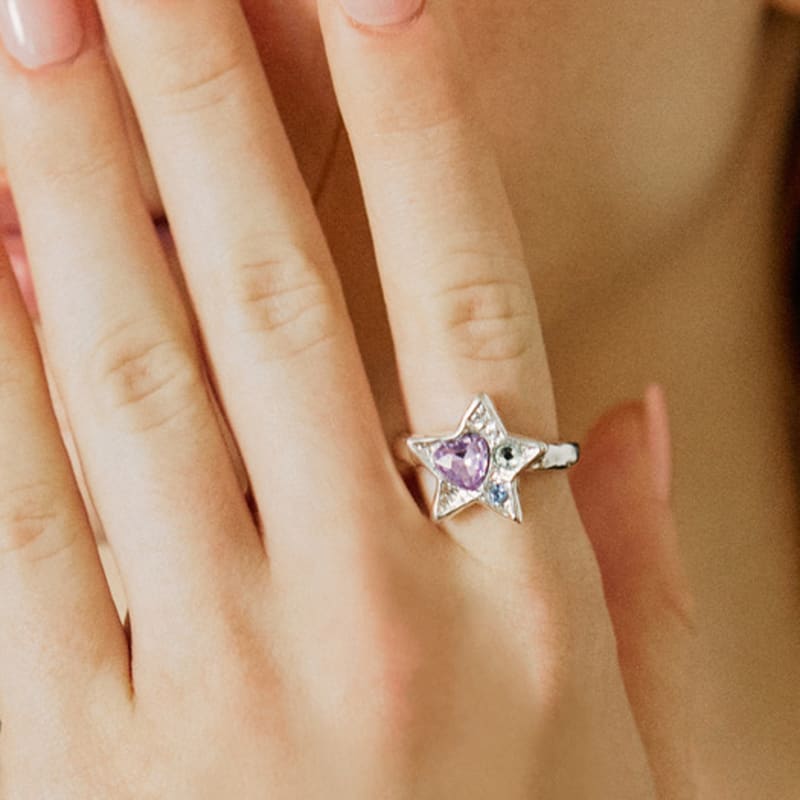 VVV [SET] Snow Heart Star Cubic Ring