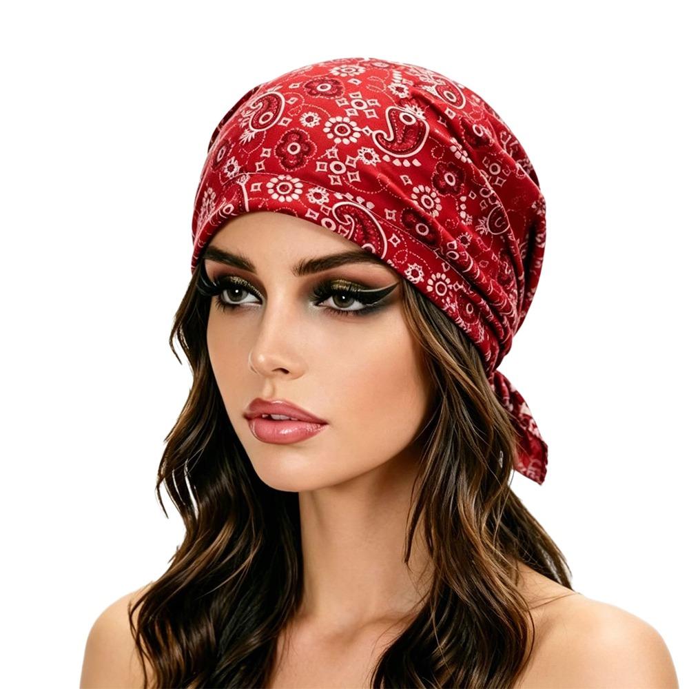 Stretchy Fabric Turban Hats Paisley Print Casual Hedging Cap Fashion Pullover Hat Hair Accessories