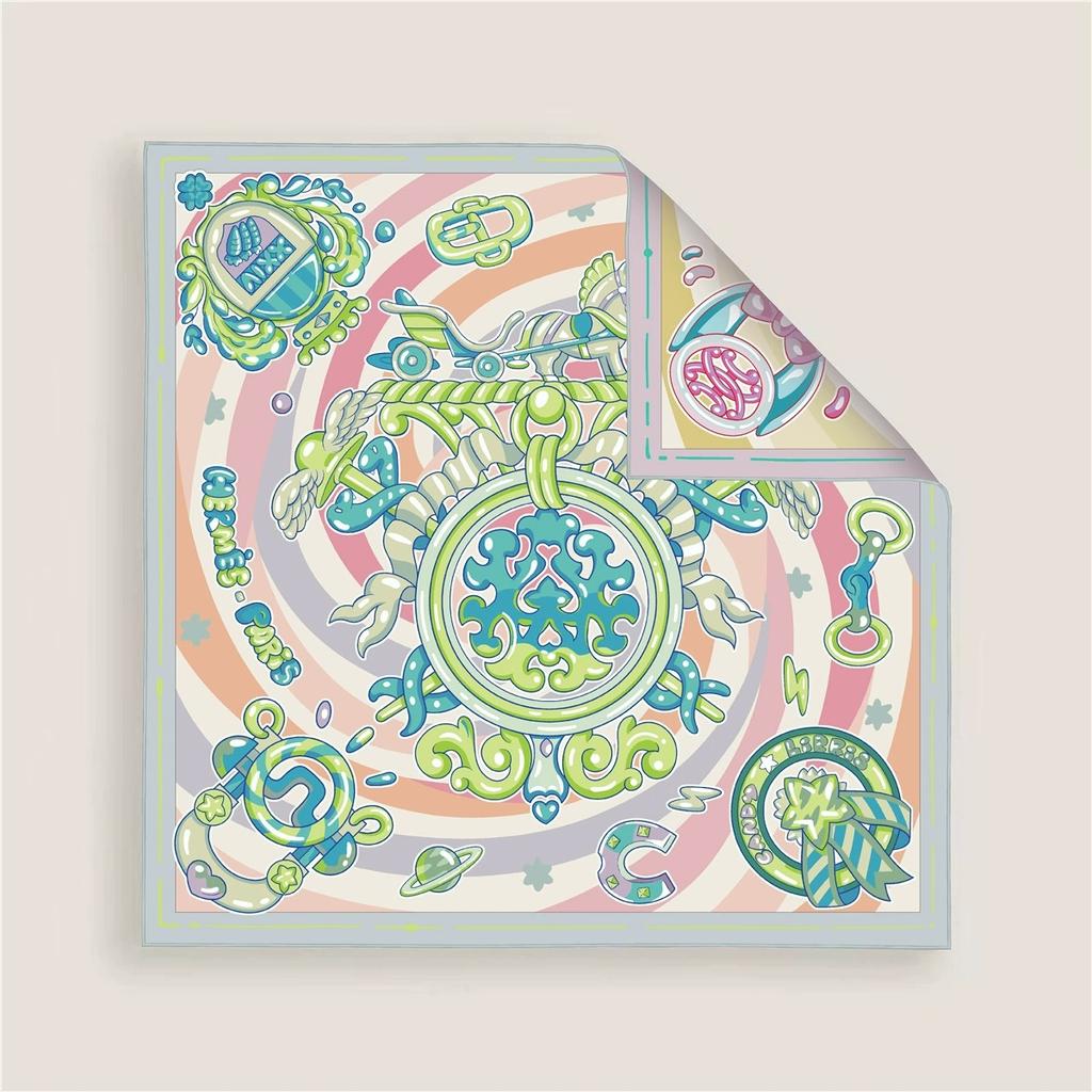 New 70CM Curled Twill Silk Scarf Women Fashion Double Side Printed Square Scarves Wraps Echarpes Foulards Femme Hijab