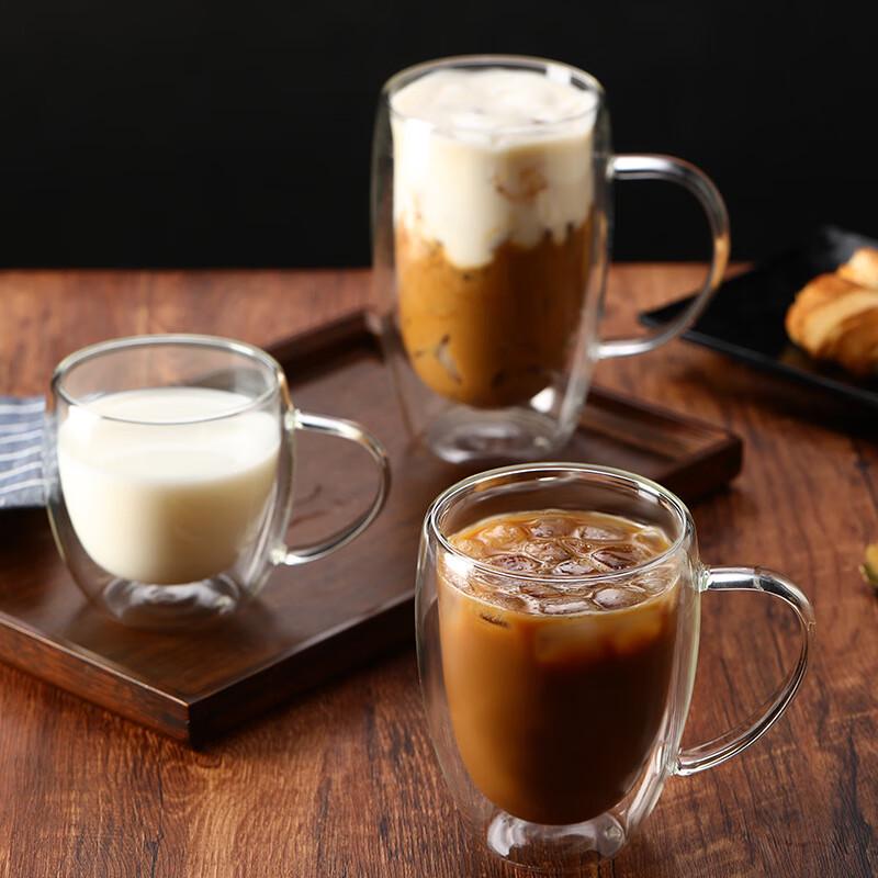 Changqi Double Wall Glass Coffee Mugs, 450ml, Set of 2