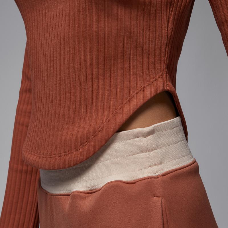 Jordan Solid Color Round Neck Slim Fit Knit Long Sleeve T-Shirt Women Tops Gray Peach-Pink FN5400-209