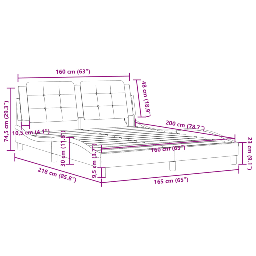 LED Bed Frame Without Mattress  Zadar  Black and White 160 X 200 Cm