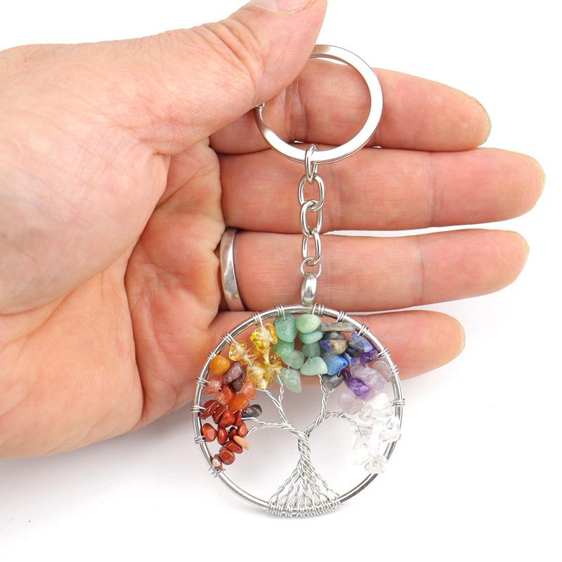 Natural Gravel Crystal Root Tree Tree Of Life Pendant Keychain Bag Pendant Keychain K04