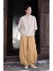 Women's Retro Ramie Sand-Washed Distressed Loose Lantern Pants for Meditation and Tai Chi