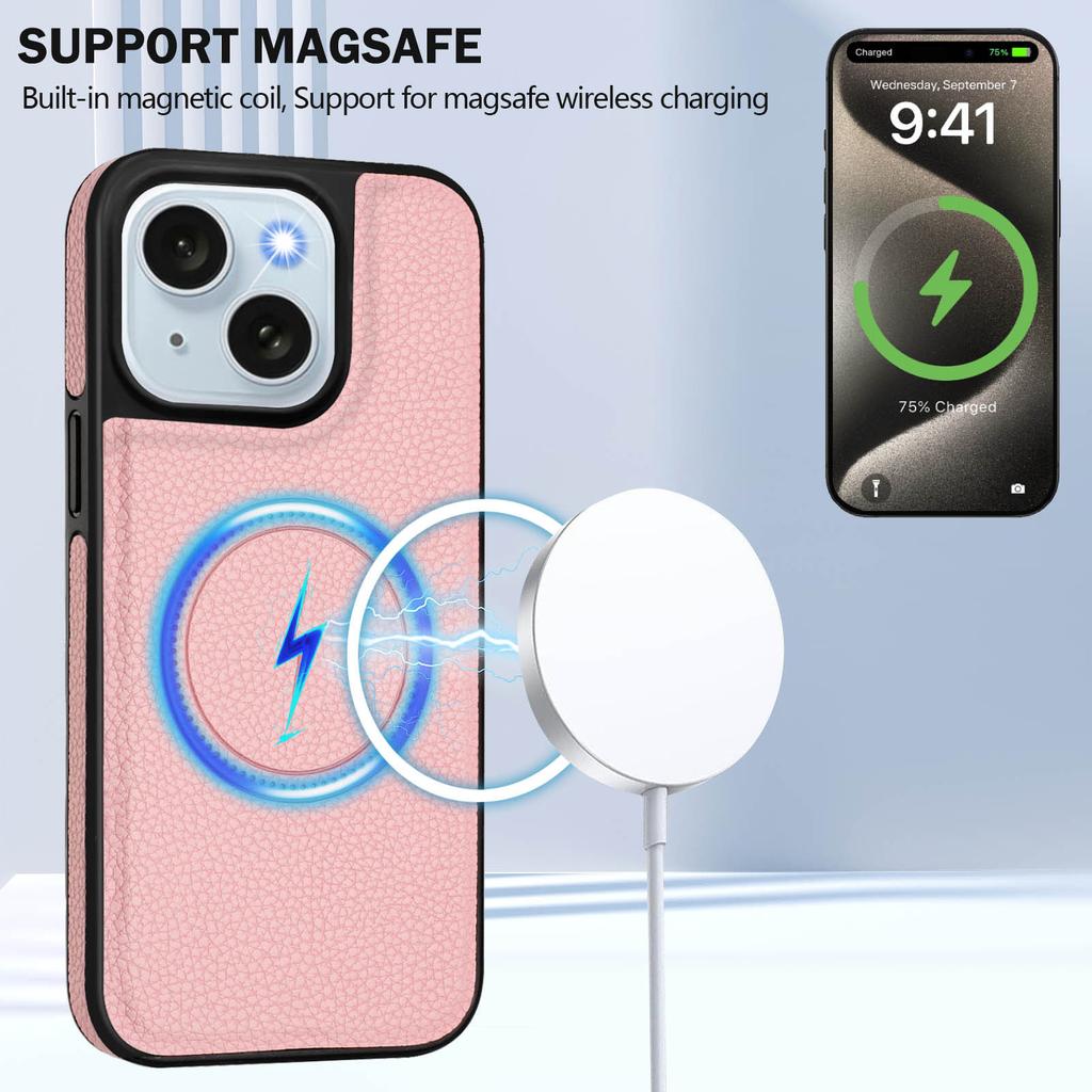 For iPhone 15 Plus Magnetic Case TPU + PU Leather Phone Back Cover with Detachable Card Holder