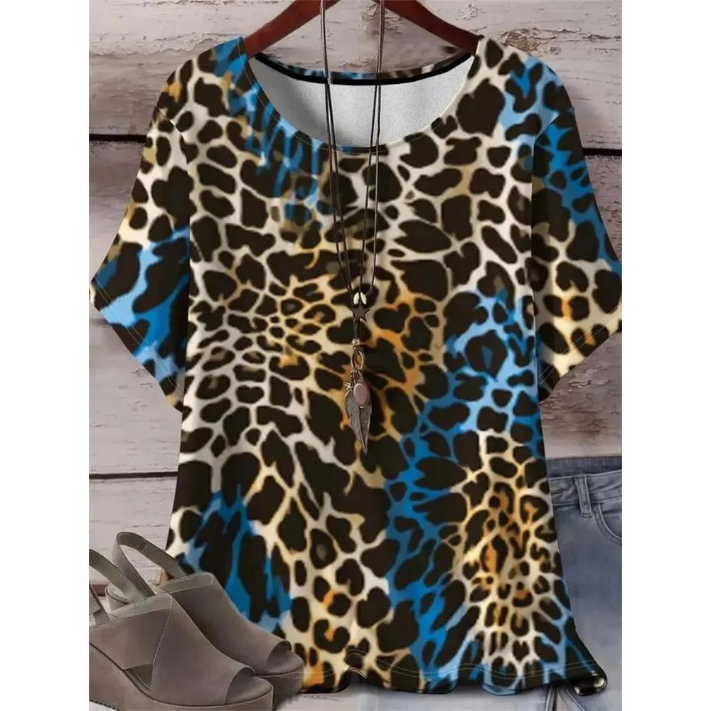 Casual Loose Leopard Print Top Casual Short Sleeve Fashionable Versatile T-Shirts Women’s