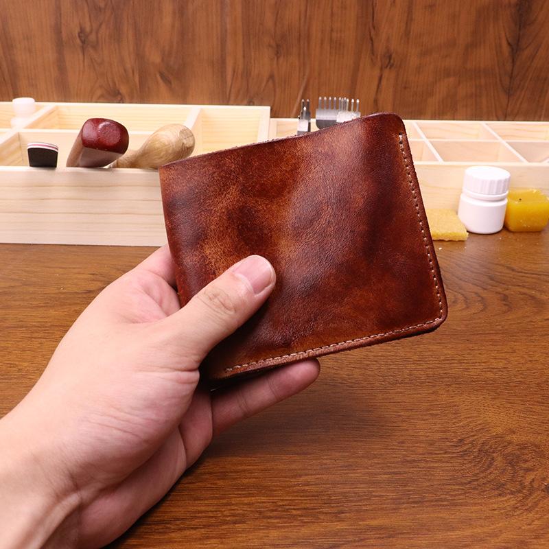 New Japanese Style Vegetable Tanned Leather Wallet for Men, Retro Style, Hand Polished, Old, Large Banknote, Cowhide Wallet, Simple Student Wallet