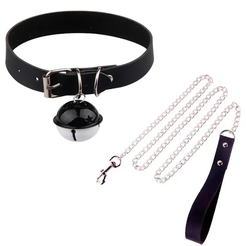 Bdsm Sex Collar Bondage Collana Schiavo Guinzaglio Catena d'Acciaio Rivetto Choker Catena per Cani Punire Collari al Collo Giocattoli Sessuali per Donna Uomo