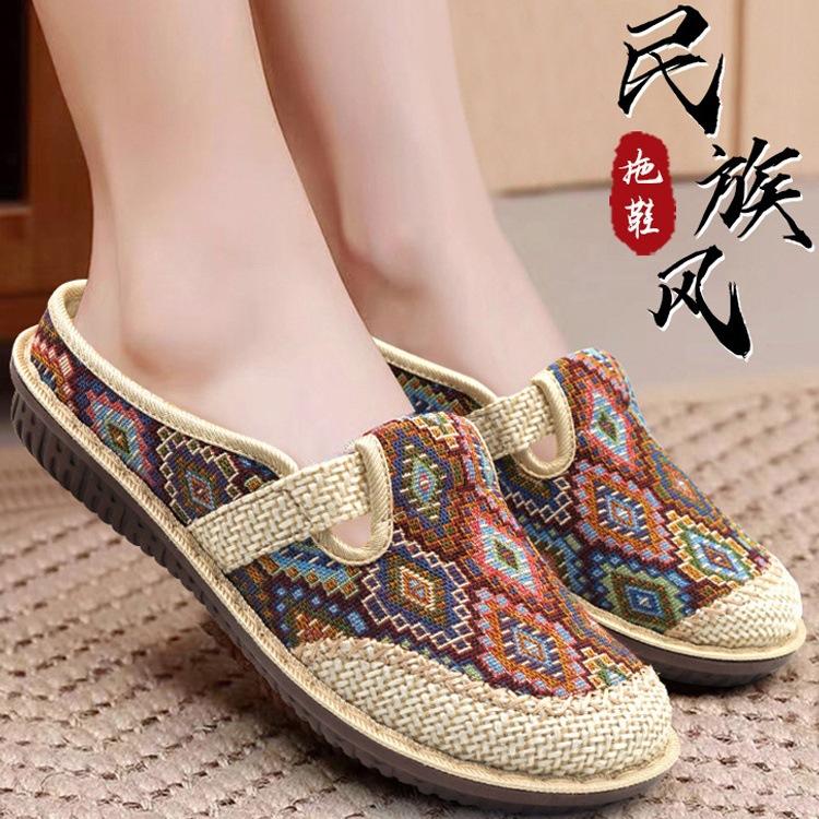 Shoes Women's New One-pedal Shallow Mouth Women's Shoes Half-drag Linen Mother Canvas Single Shoes Soft Sole Summer Breathable