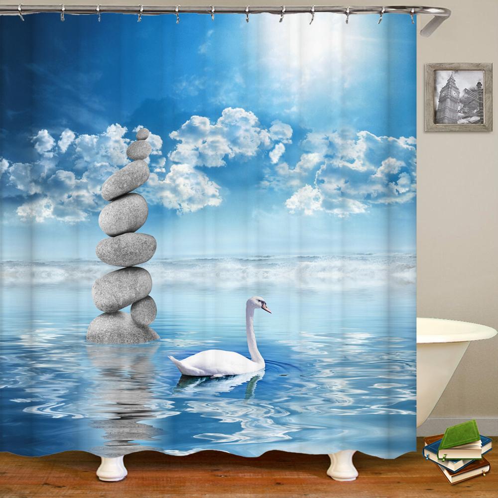 Zen Shower Curtain 3D Stone Running Water Flower Plant Shower Curtains Waterproof Mold Proof Curtain Washable Zen Shower Curtain