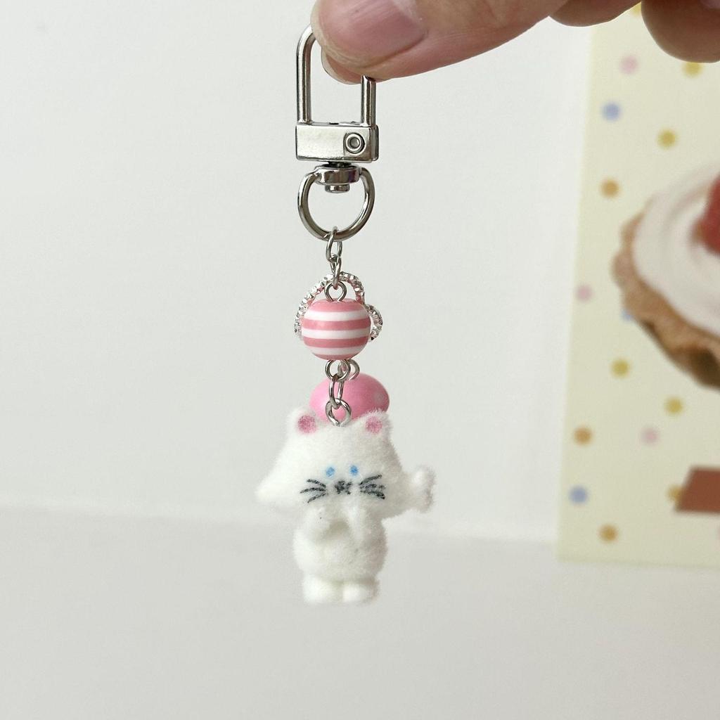 Flocked Puppy & Kitty Doll Bag Charm Keychain - Cute Bear Gift for Girls & Phone Chain Charm