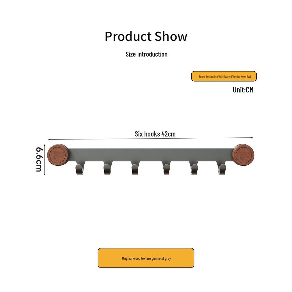 High-Grade No-Drill Adhesive Solid Wood Door Hook Rack for Bathroom and Entryway