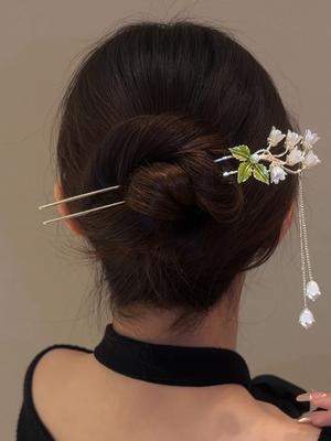 1 Stück Mode Neue Chinesischer Stil Lilienblume Quaste Schrittschütteln Haarstäbe Für Frauen Mädchen Party Haarschmuck