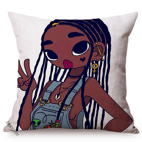 Cute Africa Girl Cushion Cover Fashion Black Woman Swimwear Show Cartoon Sofa Decoration Cotton Linen Chair Pillow Case Cojines