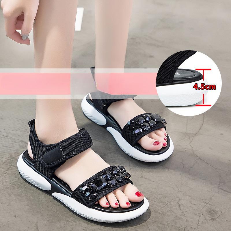 

Спортивные сандалии Мягкая подошва Верхняя одежда Повседневная мода Плоская обувь со стразами Женская обувь 40 чёрный