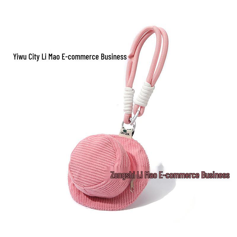 Corduroy Mini Bucket Hat Keychain: Cute Earphone Bag & Coin Purse