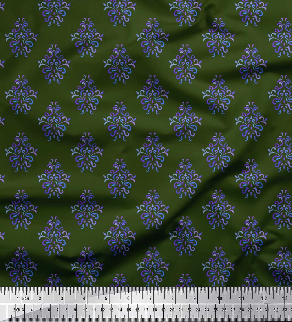 

Соймоі Коричневий японський креп-сатин Тканина з дамаським блоковим принтом на метр 42 дюйма 42 Inch Wide - Poly Crepe зелений