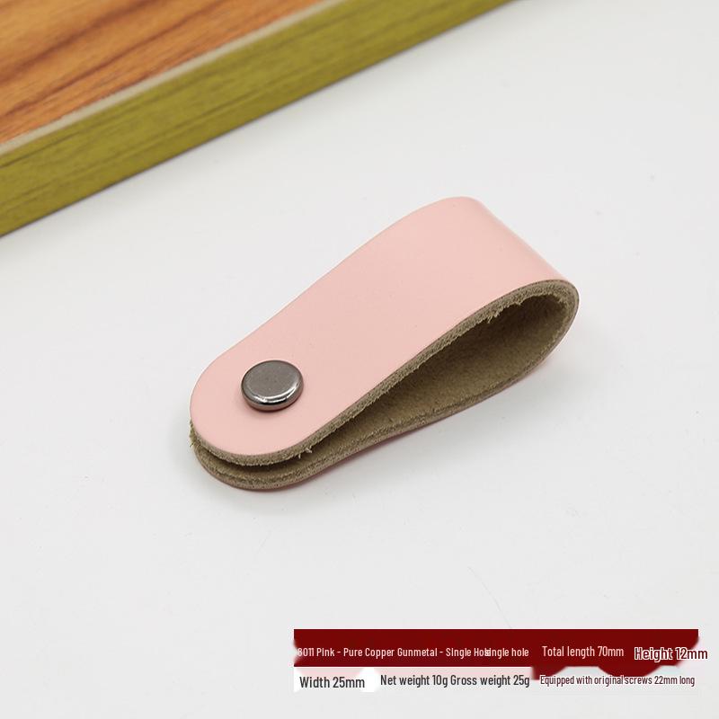 Leather Handle for Cabinet Door and Drawer - Single Hole, Pure Copper Accents