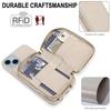 For iPhone 14/13 Case RFID Blocking Zipper Wallet Leather + TPU Phone Cover with Shoulder Strap