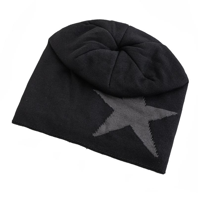 New Unisex Slouchy Winter Hats Five Star Pattern Warm Hats For Men Women Plush Fur Lined Fashion Ski Beanie Cap