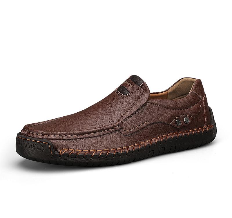 Large Size Men's Shoes 2025 New Handmade Leather Loafers Men's One-pedal Soft-soled Beanie Shoes 464748