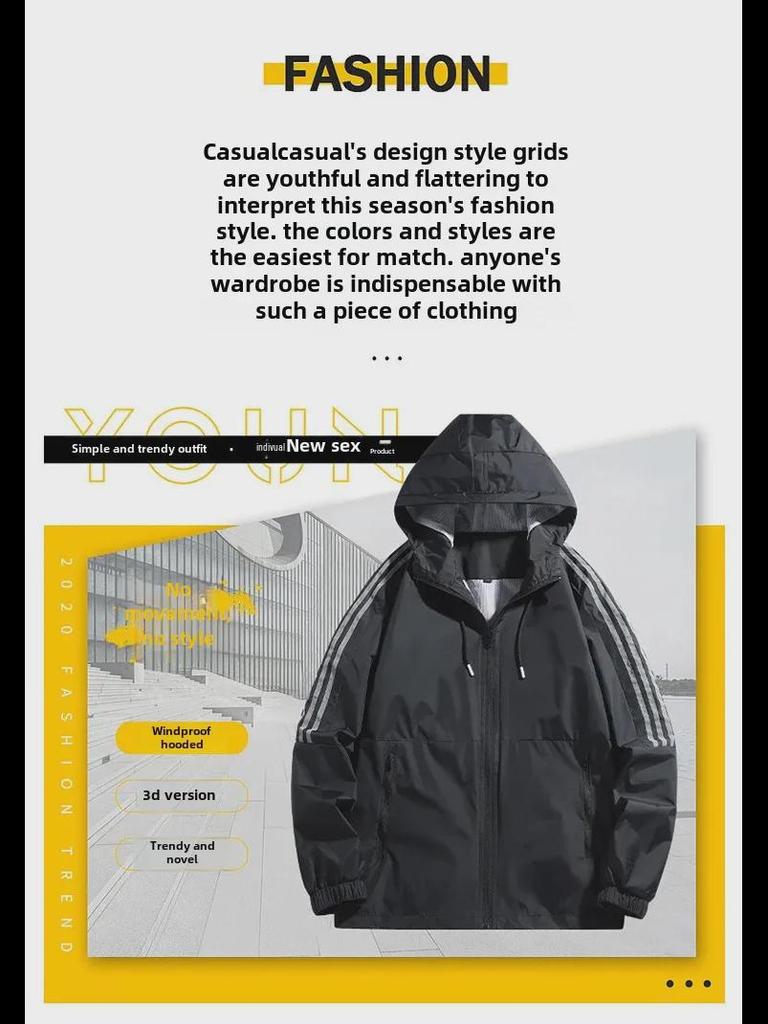Men's Versatile Hooded Nylon Windbreaker: Lightweight Outdoor Casual Jacket