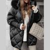 Giacca Invernale da Donna con Cappuccio e Collo in Pelliccia, Maglia a Rete Diamantata sulle Maniche