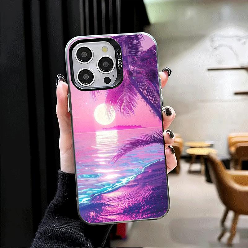 Pink Sunset Beach Dreamy Scenery Shockproof Phone Case for iPhone 17 Air 16 16E 15 Pro Max 14 Plus 13 Mini 12 Back Cover Anti Fa