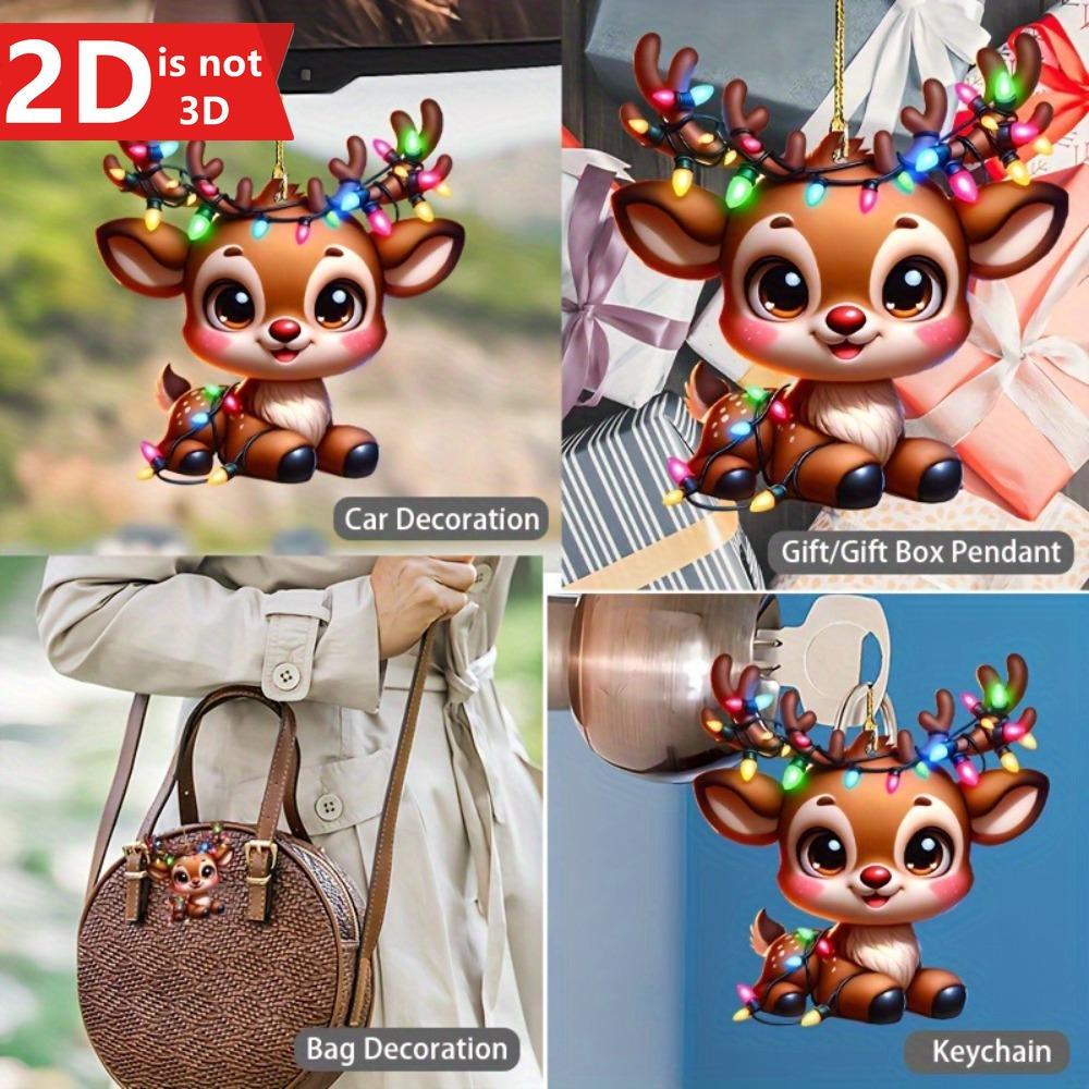 2D Hanging Reindeer for Christmas Trees, Car Mirrors, and Keychains. A Creative Holiday Accessory.